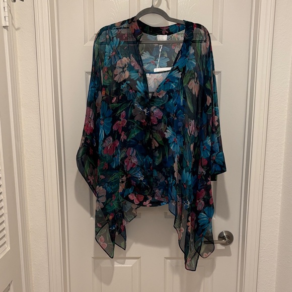 Johnny Was Tops - Johnny Was Blue and Pink Floral Sheer Blouse.  New. Never worn.